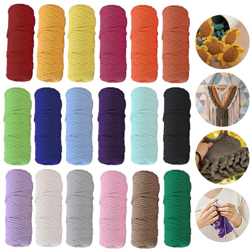 BORDEAG 18 Pièces Fils De Coton pour Macramé, 3mm*30m Cordon en Coton Macramé Doux, Corde Macramé, Fils Macramé Cordon pour Macramé pour Tentures Murales,Cintres,Bricolage,Décorations pour La Maison