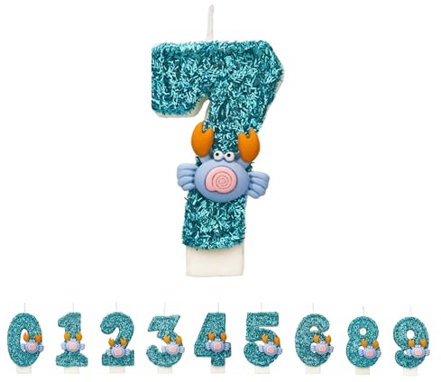 DTXLX Krabba Födelsedagsljus nummer 7 | 7 års krabba födelsedagsljus. 3D handgjorda glitter tårtljus för födelsedagsdekoration.