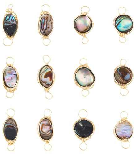 HOBBIESAY 12Pcs 2 Styles Connecteurs en Ormeau Naturel Abalone Charms Plage Coquillages Paua Connecteurs en Forme de Larme en Coquille Anneau de Connexion MultiStyles pour la Fabrication de Bijoux