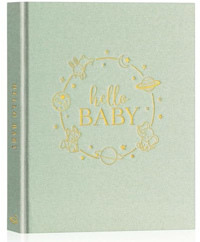 Lanpn Baby Erstes 5 Jahr Babytagebuch für Mädchen Junge - Leinen Hardcover Baby Tagebuch zum Eintragen Babybuch 154 Seiten für neue Eltern - Baby Erinnerungsbuch Album Geschenk, Englisch, Grün