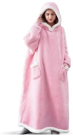 JMORCO Decke Mit ärmeln Super Lange warme Flanelldecke mit Ärmeln, Winter-Übergröße, Liebhaber-Kapuzenpullover, Damen- und Herrenpullover, Fleece-TV-Decke(Pink,150cm)