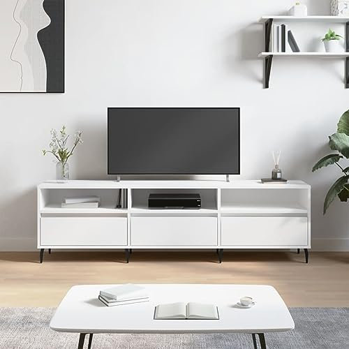 CINDERFUL TV-Schrank Weiß 150x30x44,5 cm Holzwerkstoff,Praktischer TVSchrank in Weiß mit viel Stauraum für Wohnzimmer und Schlafzimmer TV-Möbel, TV-Bänke