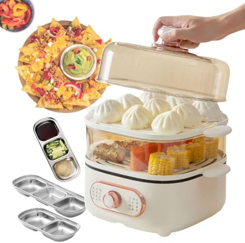 HLGKBY Vaporera de Cocina, 2,5 L + Bandeja de cocción al Vapor 4 L, Olla Caliente eléctrica para Alimentos de 1200 W con Olla Inferior, ollas arroceras Desmontables de Doble Capa para Uso doméstico,