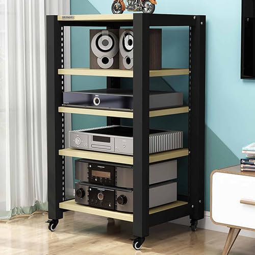 Audio Video Shelving Unit with Adjustable Shelves for Living Room Gaming Room and Recording Studio MMedia Console Stand and Storage Cabinet for Electronics and Entertainment Devices