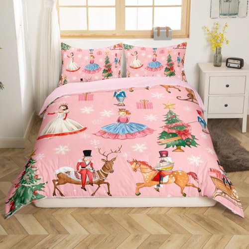 Homemissing Nutcracker Duvet Cover Set Christmas Nutcracker Bedding Set for Kids Boys Girls Xmas Tree Comforter Cover Winter Snowflake Quilt Cover Bedroom Collection 3Pcs Super King Size,No Comforter