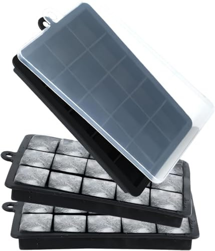 Cubiteras para Hielo 3 piezas con tapa Cubitera Silicona apilable y fácil de quitar Moldes para Cubitos de Hielo sin BPA para cócteles whisky y alimentos para bebés (negro)
