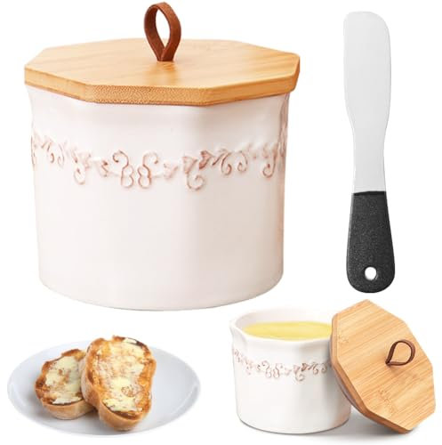 Yuragim Mantequera Francesa, Mantequera de Porcelana, Mantequillera Francesa de Cerámica con Tapa para Mantequilla Fresca Suave, con línea de agua, Butter Keeper Crock para guardar mantequilla fresca