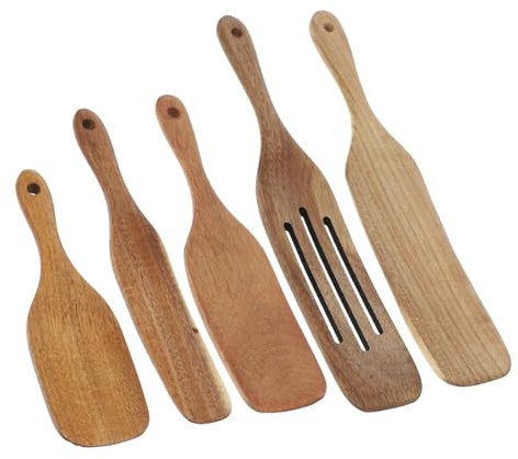 HOLIDYOYO 5pcs Natural Wooden Pizza Paddle Kitchen Utensils for Peeling Serving Baking Non-Stick Sturdy Easy to Clean
