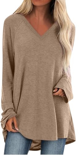 Tee Shirt Femme Long Sport Oversize Col Rond T-Shirts à Manche Longue Eté T-Shirt Basic Casual Ample Pullover Tops Couleur Unie Tee Blouse Mode Chic Lâche Haut Long Tunique Grande Taille Pas Cher