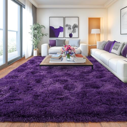 Chicnix Teppich Wohnzimmer 240x340 Langflor, Extra Großer Wohnzimmerteppich Shaggy, Weich Anti Rutsch Moderne Teppich Flauschig für Schlafzimmer Kinderzimmer, Traubenviolett