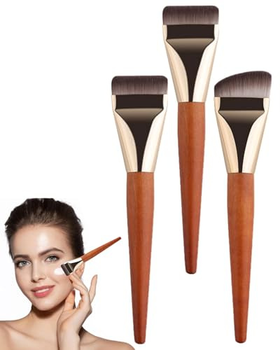 ZEXIJOW 3 pennelli per fondotinta,Pennello piatto per correttore,Pennello Per Fondotinta Per Trucco Liquido,Ultra sottile,Per fondotinta,Per donna