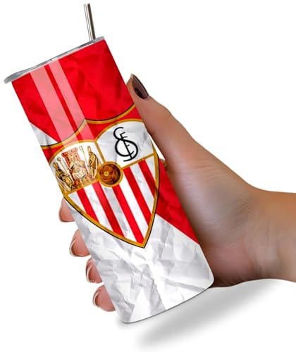 KaTunn - Botella Térmica Acero Inoxidable Personalizada con Pajita - Diseño Fútbol LaLiga - 600ml - Para Niños y Adultos (Sevilla)