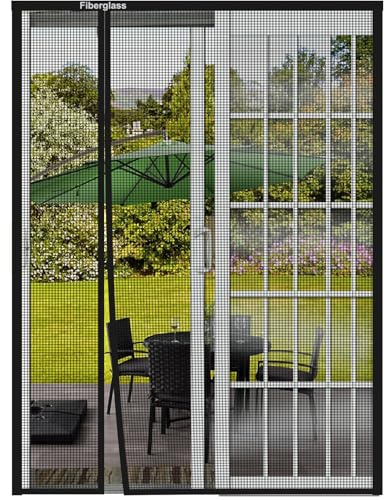 Risareyi Magnet Fliegengitter Balkontür 140x205cm, Schwarz Fiberglas Netz, Seitliche Öffnung 1/4 Fliegengitter Tür Insektenschutz für Terrassentür, Ohne Bohren mit Klebeband