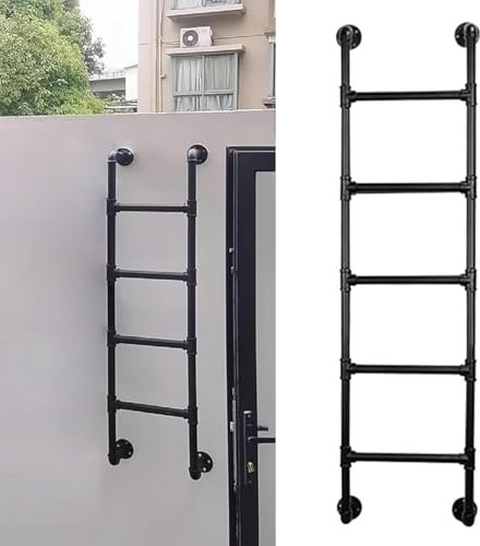 Hamankim Échelle de Secours pour Camping-Car, terrasse extérieure, échelle de sécurité Murale pour puits de fenêtre, pour sous-Sol, Toit, Balcon, échelle Droite Industrielle Noire Robuste(120cm/47in)