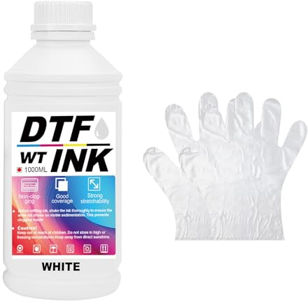Creatorally DTF-bläck, bläckstråleskrivare premium bläckstråleskrivare termisk husdjur film kompatibel med i3200, DX5/DX7, 5113, i4720, XP600 (vit, 1 000 ml)