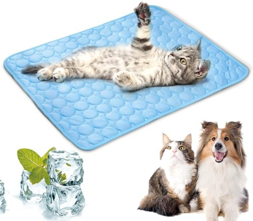 LURNODY Kühlmatte Hunde 40 * 30cm Pet Cooling Mat Selbstkühlende Kühldecke Hund für Katzen und Hunde Selbstkühlende Hundematte Leicht zu Reinigen Perfekt für Auto, Reise und Zuhause （Blau XS）