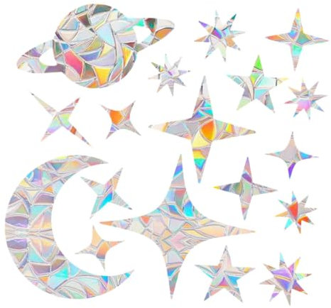 HOMOCONO Pegatina Usar Decoración para y Diseño Creativo Fácil Estática Prismática en Pvc Plata, Protección contra Colisiones del Ventana Aves Hogar