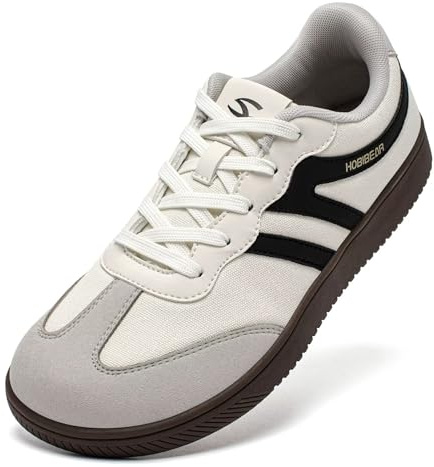 HOBIBEAR Barefoot Shoes Wide Casual Lace Up Retro Fashion Sneakers for Women Men(Beige Black, UK 6.5)