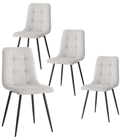 HJhomeheart Lot de 4 Chaises de Salle à Manger Modernes, Confortables, en Velours Côtelé, sans Accoudoirs, avec Pieds en Métal, Idéales pour Les Chambres, Les Bureaux et Les Salons, Gris Clair - DX