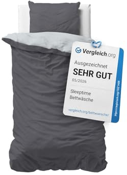 Sleeptime Bettwäsche 135x200 2-teilig - 100% Baumwolle - 1x Bettbezug 135x200 cm + 1x Kissenbezug 80x80 cm - Oeko-TEX®, Reißverschluss, pflegeleicht - atmungsaktiv & hautfreundlich - Anthrazit Grau