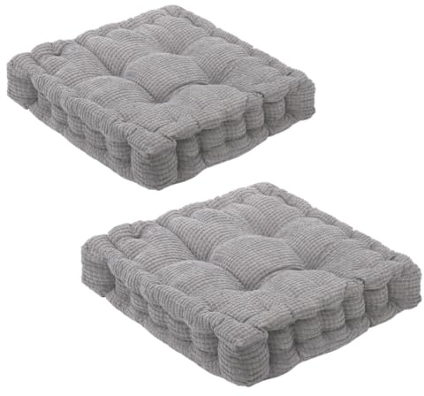 CEWROM Cuscino da pavimento, 40 x 40 cm, set di 2 cuscini per materassi spessi 8 cm, 100% cotone, per interni ed esterni, per panca e sedia da giardino, cuscino trapuntato/pavimento (grigio chiaro)