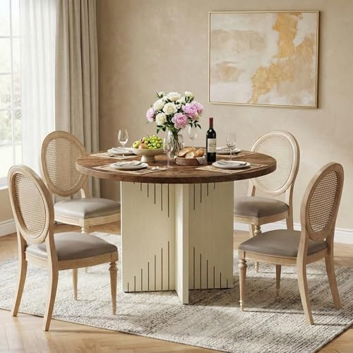 Lailang 100cm Esstisch, Runder Tisch, Küchentisch Zerlegetisch, Holztisch Esszimmer, Dining Table for 4 People, Moderner Esszimmertisch, 100 x 100 x 75 cm, Braun