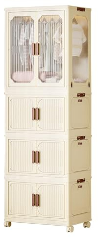Armario portátil – Armario plegable con puerta magnética transparente ruedas móviles y 10 perchas – Almacenamiento perfecto para dormitorio y sala de estar