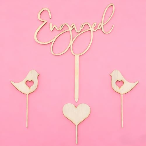 Wasise Engaged Cake Topper - Wedding Cake Topper, Engaged Cake Pick, Wooden Rustic Engaged Cakes, Pick Bridal Shower Theme Party Decorations Supplies Acrylic for Anniversary Wedding Announcement