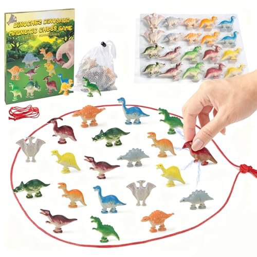 Dinosaur Magnetic Chess Game,Portable Magnet Stone Games,Travel Magnetic Effect Battle Chess Game for Kids Adults, Interactive Tabletop Board Game for Family, Camping,Travel & Parties (Dinosaur)