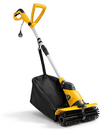 Barredora eléctrica de césped artificial de mano, escoba eléctrica de 17 pulgadas, barredora de césped artificial con bolsa de 30 litros y mango ajustable, máquina limpiadora de césped ligera