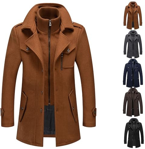 liyun jacket Winter Coat Men's Duffle Caban Jacket Trench Slim Fit Wool Warm Short Loden, M-4XL(Brown,Large)