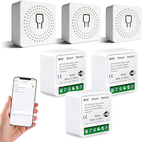 6 módulos de interruptor de luz inteligente, mini interruptor wifi, interruptor inteligente, compatible con la aplicación Tuya, Alexa y Google Home, se adapta detrás del interruptor de pared, cable