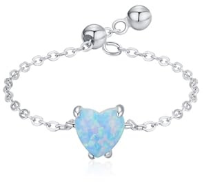 Ayoiow Vorsteckring 585 Gold für Damen, Opal Solitär Kette Verlobungsringe Hochzeit, 14 Karat Weißgold Größe 56 (17.8)