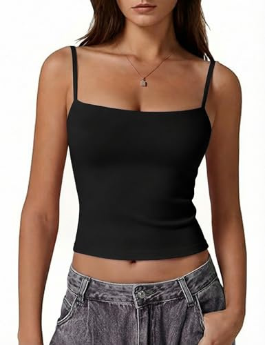 Gyabnw Camiseta Tirantes Mujer Algodon de Cuello Cuadrado Camiseta Mujer sin Mangas de Verano Básica y de Estilo Sexy Y2K Crop Top