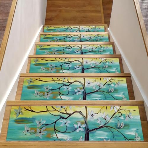 RODAILYCAY Tappeto per scale in legno dipinto a olio Multi 15 gradini per scale in legno antiscivolo, 20,3 x 76,2 cm, runner per scale per interni, tappetini di sicurezza per bambini, anziani e