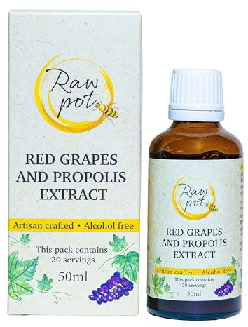 RAW POT Red Grape & Propolis Extract - Polyphenol Antioxidant Complex, 50ml | 100% raw unpasteurised & additive-free clean liquid supplement for daily wellness & cellular function