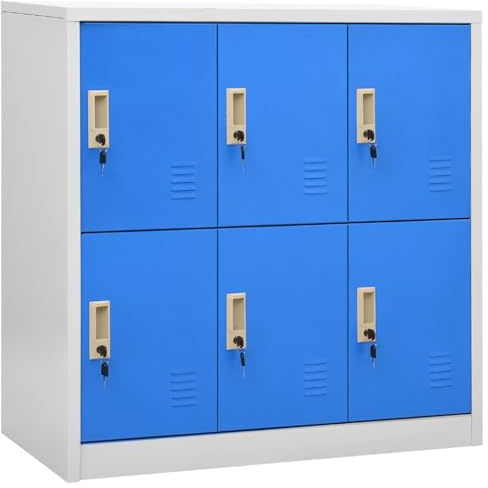 Mhdvray Aufbewahrungsschrank Hellgrau Blau 90x45x92,5 cm Stahl Spind mit 6 Fächern und Schlössern Modernes Design für Büro Schule Flur