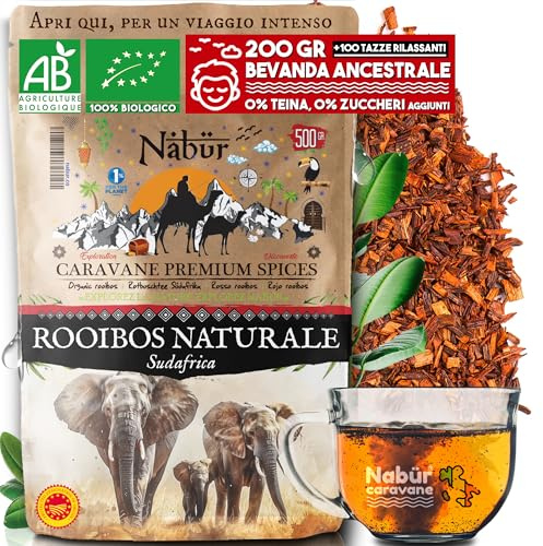 200g Rooibos Biologico, Rooibos Sfuso Bio, Tè rosso antiossidante, 0% teina, 0% caffeina, delicato, rilassante di Nabür (500 gr)