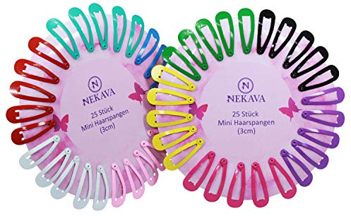 Nekava Haarspangen Mädchen klein – 50 Stück bunte Mini Haarspangen 3 cm für Kinder & Damen – Haarclips in 10 Farben sortiert auf Karte – Haarschmuck für Mädchen & Kleinkinder, robust & bunt