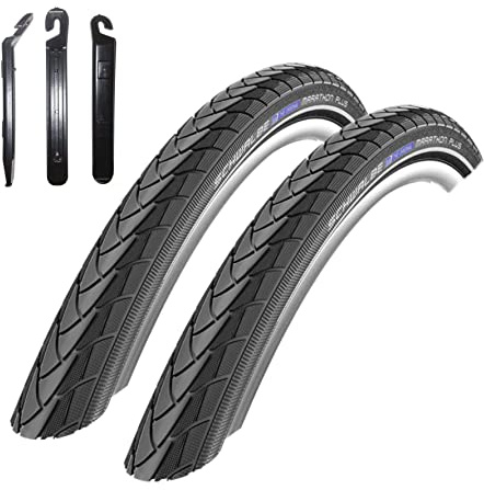 2 x Schwalbe Marathon Plus Fahrradreifen Fahrradmantel in Schwarz mit Reflex 47-559 (26 x 1.75) inkl. 3 Reifenheber