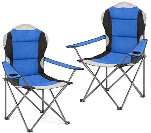 Hyfive hopfällbar campingstol kraftig lyxig vadderad hög rygg campingfiske – blå – 2 stolar