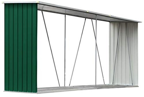 vidaXL Capannone da Giardino in Acciaio Zincato Capanno da Esterni Portalegna Ripostiglio per Legna Accessori Giardino 330x84x152cm Verde