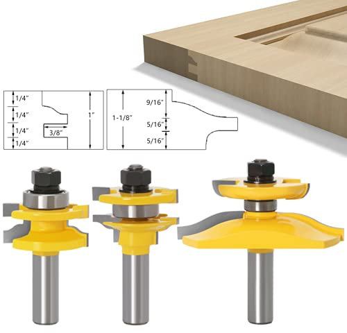 Ogee Panel elevado, 3PCS Router Bit Set 1/2 Inch Shank