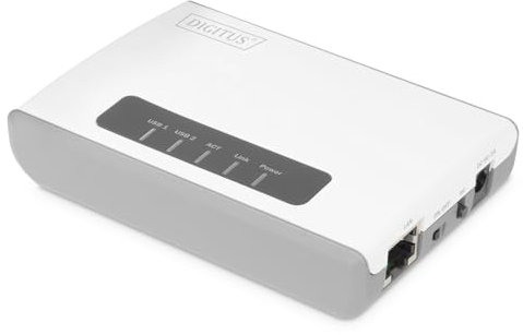 DIGITUS Wireless 300N Server di Rete Multifunzione a 2 Porte, USB2.0, Hub USB di Rete, Server di Stampa