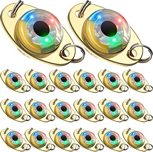 Skylety 20 Pieces LED Fishing Lures Lighted Fishing Spoons Underwater Flasher Bass Halibut Saltwater Trolling Deep Drop LED Lighted Bait Flasher