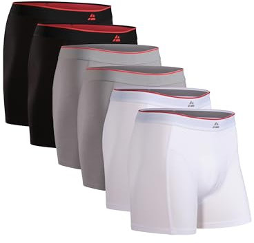 DANISH ENDURANCE Men's Bamboo Boxers, Comfortable, Breathable Underwear, Tagless, Optional Open Fly, 6 Pack, Multicolour (2x Black, 2x Grey, 2x White), M