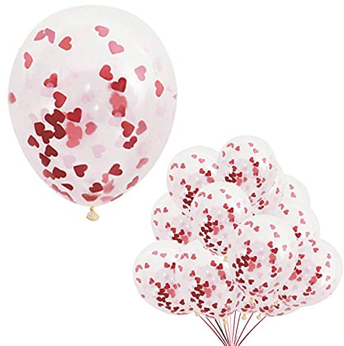 Jonami 20 Ballons de Confettis Coeur Rouge Décoration Romantique pour La Saint Valentin, Déco Fiançailles et Mariage