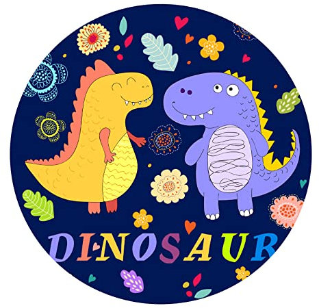 SWECOMZE Teppich Rund Kinderteppich Kinderzimmer Spielteppich Modern Weich Karikatur Dinosaurier Babymatte rutschfest Spielmatte (A,120cm)