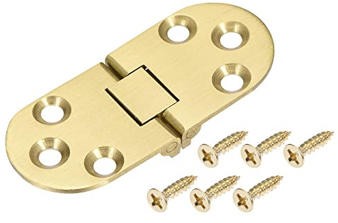 sourcing map 2 Stück Messing Flip Scharniere 70x30mm 180 Grad Gold Ton | Nähmaschine Klapptisch Durchmesser der Befestigungsöffnung 5mm mit Schrauben