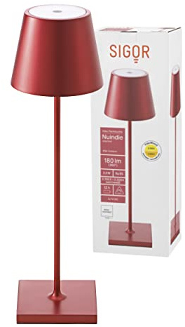 SIGOR Nuindie 1.0 LED Akku-Tischlampe, kirschrot | Dimmbar • Indoor & Outdoor • IP54 • 38 cm • Easy Connect • 12 h Leuchtdauer